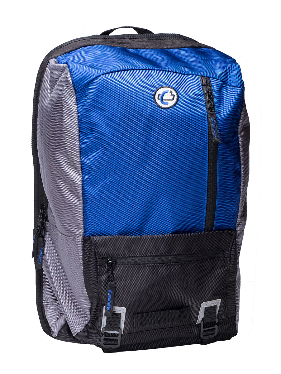 A blue and gray backpack
