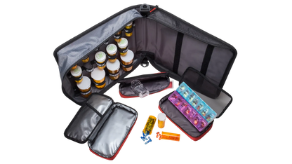 Large Insulated Medical Binder with removable insulated zip pocket and 6-Pocket Folder